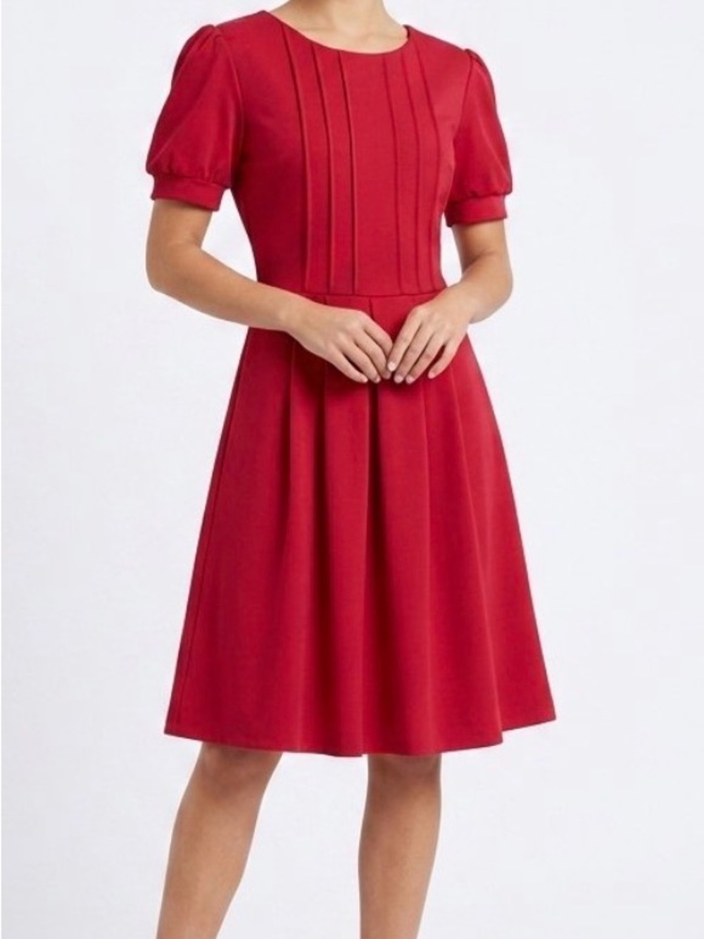 Max and Cleo Dress Size 12 Red Pleated Sleeveless Party Cocktail Career A-Line